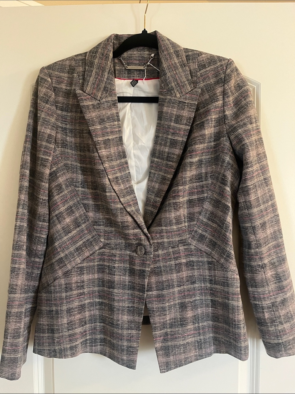 Womens White House Black Market Plaid Single-Button Blazer Jacket Size 6